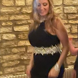 Size 10 Stunning black evening gown with Aurora Boreal crystals!